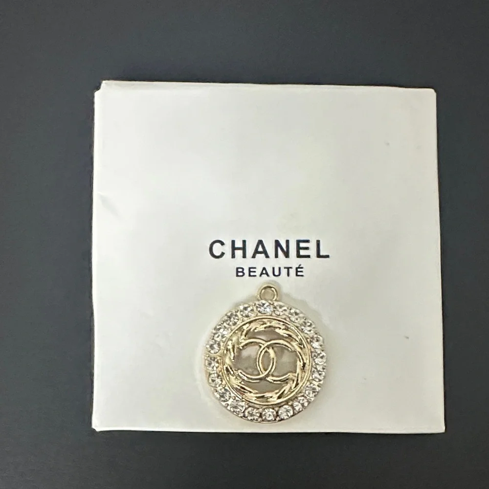 CHANEL UpCycled Gold Charm w Crystals. Stamped on Back. W Box - Picture 2 of 6